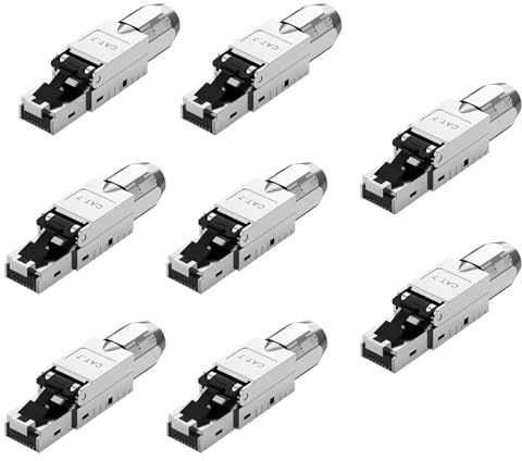 ZHITING Lot de 8 fiches réseau CAT 7 RJ45 pour câbles LAN rigides - Câble de pose Ethernet - Fiche LAN CAT 7 sans outil LSA, entièrement blindé STP, 10 Gbit/s, AWG 22-24