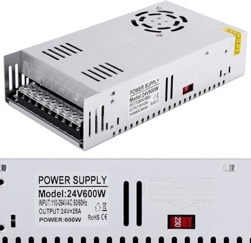Fuente de alimentación conmutada ajustable universal 24 V 25 A 600 W CC adaptador LED convertidor transformador adaptador para tiras LED CCTV Proyecto Ordenador Radio Paisaje