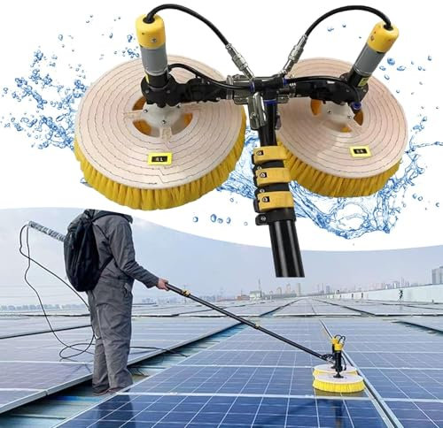Solar Panel Cleaning Brush and Pole, Adjustable Telescopic Brush, Cleaning Solar Panels, 65cm Brush Head, Window Cleaning Kit, Water Fed Window Cleaning Pole, For Solar Panel, Window, Roof,7.5M