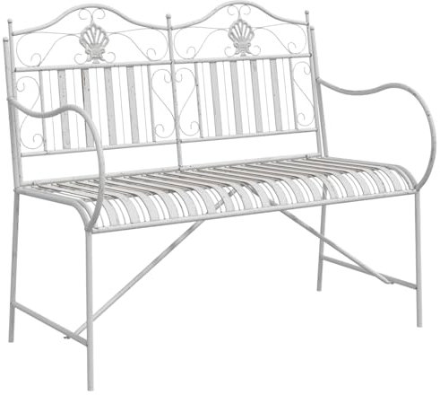 vidaXL Gartenbank Weiß 104 x 54 x 93cm Stahl, Garten und Terrasse, rechteckige Moderne Stahlbank, lässige Sitzgelegenheit für stilvollen Patio und Garten