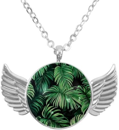 Luoweisi Angel Wings Necklace with Palm Leaves, Aluminum Alloy Jewelry Gifts for Men Women
