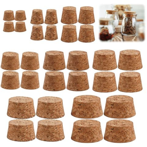 32 Stück Kegelförmige Korken Set,8 Größen Korkenstöpsel,Korkverschluss,Wiederverwendbare Konische Korkstopfen,Versiegelte Ersatzkorken,Kork Zum Basteln für Weinflaschen,Glasflaschen,Einmachgläser