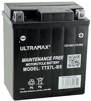 ULTRAMAX TTX7L-BS, 12V 6Ah 70 CCA Motorcycle Motorbike Powersports Battery