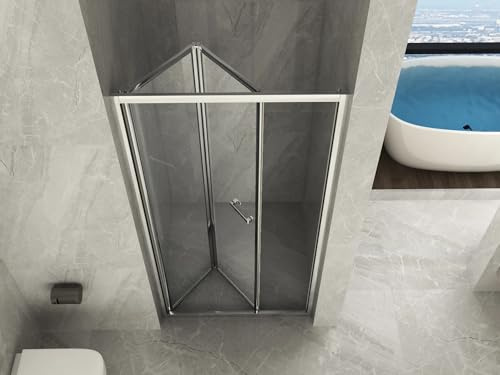 Linea Doccia - Box Doccia Nicchia | Apertura a Libro Soffietto | Vetro Temperato 6mm | Profili Alluminio Cromato | Maniglie Acciaio Inox | Altezza 190cm, Trasparente, 85 (82-86) cm