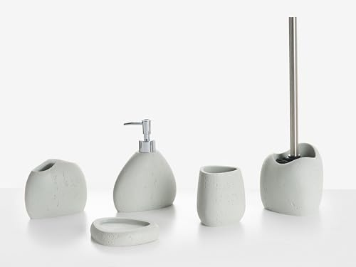 Badaccessoires Set 5-teilig Kunstharz hellgrau Betonoptik Badausstattung Coata