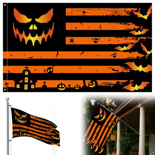 Pancarta de Halloween con diseño de calabaza y murciélago, fácil de instalar, decoración exterior de Halloween de doble patio, ideal para celebraciones festivas, Banderas de calabaza