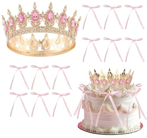 13PCS Corona di Compleanno Vintage con 12 fiocchi,Corona Decorazioni Torte Compleanno,Coron-Regina Coroncina Compleann Intarsiat,Decorazioni per Torta di Compleann Regina e Principessa compleanni