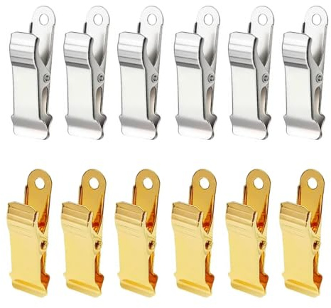 TSUOUKL 12 Morsetti in metallo,coccodrillo, larghezza 1,3 cm, piccoli morsetti a molla, antiscivolo, argentati, mini mollette per foto, tende, vestiti, snack, lavori di bricolage