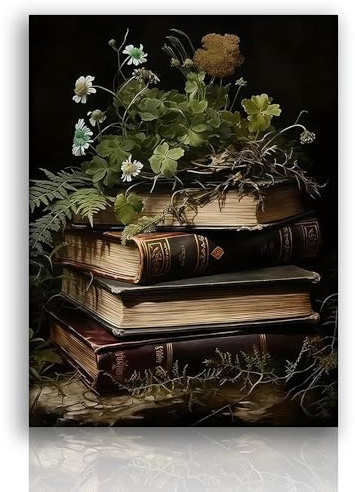 JKWQFBOYAN Vintage Blumen eingerahmte Wandkunst Dekor botanische Leinwand Bilder, Land Natur Landschaft Wildblumen Gemälde (rot 3, 30x40cm, Ungerahmt)