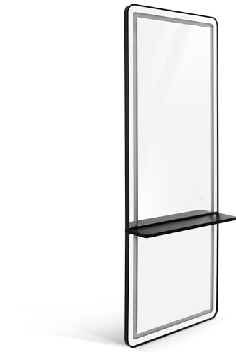 Barberpub Specchio da parete con illuminazione, livello completo del corpo con telaio in alluminio, specchio grande con interruttore a touch, 3 colori chiari Dimmabile, J6271