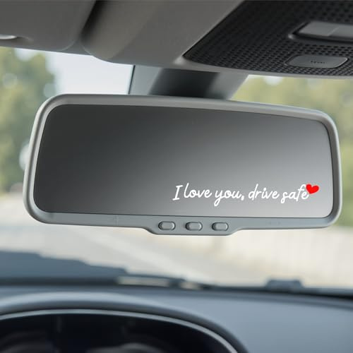 DOPENSPI 10 Stück Drive Safe I Love You Autospiegel Aufkleber, Wasserfester Herz Rückspiegelaufkleber, Autoinnenraum Geschenke Sticker für Fahrer Frauen Männer Ehemann Ehefrau (Weiß)