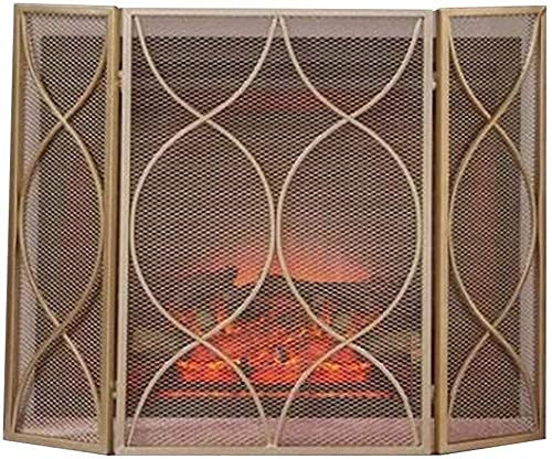 AISNXOQI Funkenschutz, Funkenschutz, moderner, Flacher Kaminschutz, Faltbare 3-Panel-Funkenschutz-Feuerstellenschutz für Babysicherheit, Raumteiler für den Sommer, Gold