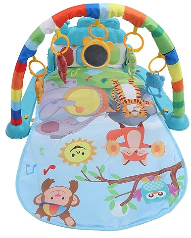 Acouto Fitnessstudios Spielen MAT Infaktivität Spiele Klavierbauchzeit Matte mit Pedalklavier und Hängende Klapperschlassern Eleph- und Nashorn -Muster Playmat -Fitnessstudios Spielen MAT Piano