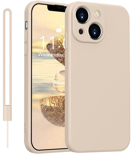 Yoawiful für Handyhülle iPhone 13 Hülle Premium Silikon mit 1 Lanyard Kameraschutz Hülle 13 Case mit Mikrofaser-Futter, stoßfest dünn weich Kratzfest Schutzhülle Kakifarben