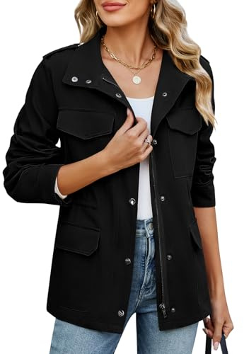 Tuopuda Veste Femme mi Saison Vestes Militaires Légères en Coton Taille haute Cordon Manteau court Parka printemps-été