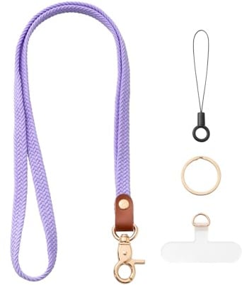Schlüsselband zum Umhängen Schlüsselanhänger Lang Lanyard Lavendel | 48 cm Geflochten Elastisch Schlüsselkette Schlüsselbänder zum Umhängen Langer Lehrer Ausweishülle für Schlüssel Handy Lanyard