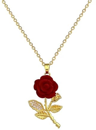 AOSWUD Collana Color Oro da Donna con Ciondolo a Forma di Rosa, Collana Romantica con Fiore,Gioiello Elegante per Donna,Idea Regalo per San Valentino Compleanno Festa della Mamma e Natale