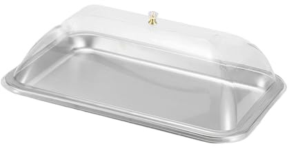 Ronyme Stainless Steel Serving Tray with Clear Lid, Dustproof Cake Stand, Rectangular Cake Tray, Serving Dish Covered Food Tray, Rectangle Pastry Display Case for Festival Kitchen Party, 40x30x2cm