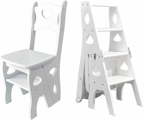 JIANMINZHOU Folding Wooden Library Ladder Chair With Lightweight Portable Design Multifunctional Step Stool And 4 Step(White)