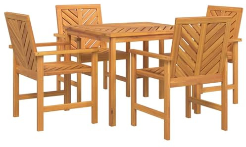Qnhdfrt Garten Essgruppe 5 pcs Braun Massivholz Akazie 90 x 200 cm Modernes Dining Set für 6 Personen mit robustem Esstisch und 2 Bänken für Garten Terrasse Balkon