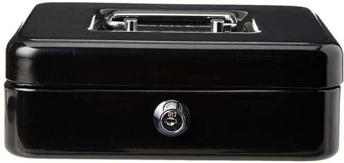 5 Star Facilities Cash Box with 5-compartment Tray Steel Spring Lock 8 Inch, Black