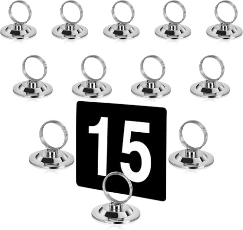 New Star Foodservice Ring-Clip Table Number Holder / Place Card Stand, 1.5 Inch, Silver, Set of 12