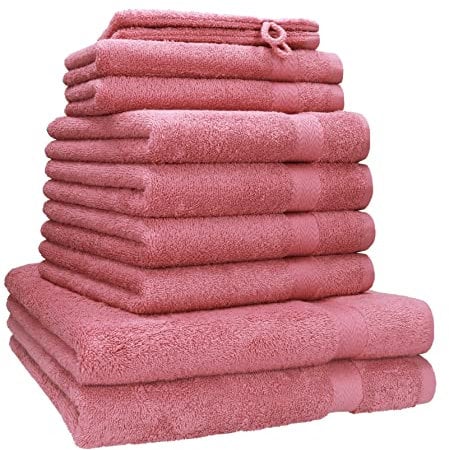 Betz 10-TLG. Handtuch-Set Premium 100% Baumwolle 2 Duschtücher 4 Handtücher 2 Gästetücher 2 Waschhandschuhe Farbe Altrosa