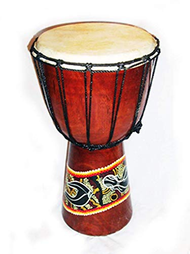 Double Duck Hand Carved Djembe Bongo Drum Carved One Piece Wood Gecko Painting New 40 Cm