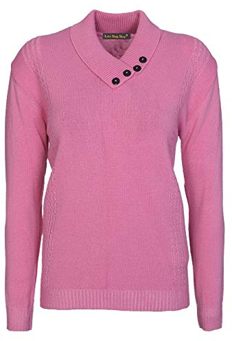 Lets Shop Shop New Womens Ladies Button Collar Long Sleeve Top Knitted Jumper Pullover Sweater Plus Size 12 14 16 18 (16-18, Dusty Pink)