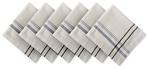 DII French Stripe, Tisch-Servietten-Set, Bauernhaus-Stil, 50,8 x 50,8 cm, Taupe/Schwarz, 6 Stück