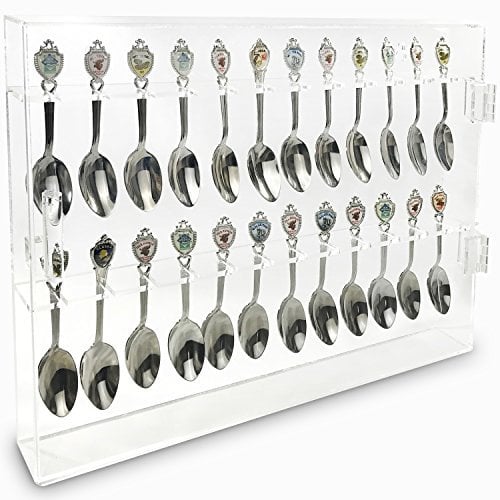 Ikee Design Premium Acryl-Souvenir-Löffel-Vitrine zur Wandmontage, Löffel-Kollektionen-Organizer, Aufbewahrungs-Halter, Teelöffel-Aufbewahrung, Display-Box, 33 7/8 Zoll B x 1 3/4 T 10 H