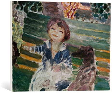 Kunst für Alle Reproduction sur toile: Pierre Bonnard Petite fille avec chien - impression d'art de haute qualité, toile sur châssis, Tableau prêt à susprendre, 55x40 cm