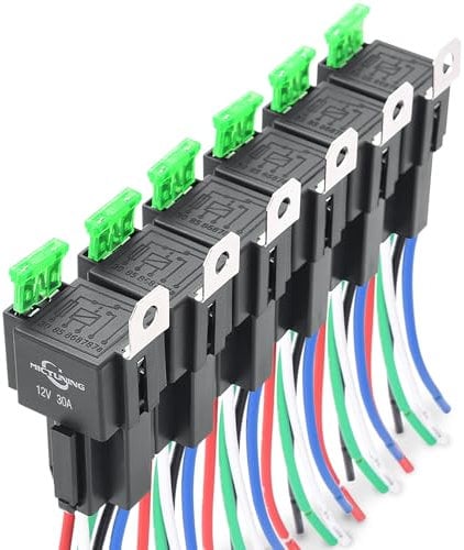 MICTUNING 6 Stücke 12V Relais mit 30A ATO/ATC Flachsicherung, 5-Pin Sicherungsrelais mit 14 AWG Hochleistungskabel für Auto KFZ