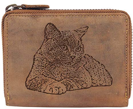 Greenburry Damen Geldbörse Braun 13x10x3cm mit Motiv Einer Britisch Kurzhaar Katze