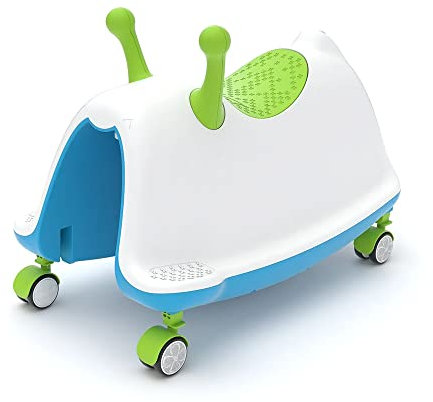 Chillafish Trackie 4-in-1: Wippe, lauflernhilfe, rutschauto & Zug spielen für Kinder 1-5 Jahre, mit verstellbarer Sitzhöhe, leise nicht markierende 360° Schwenkräder, Grün Blau