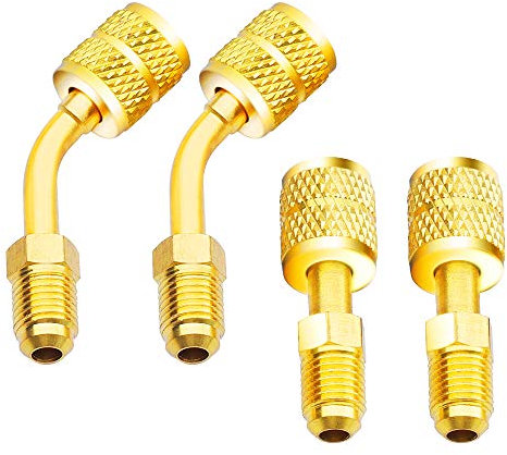 Zoizocp Adaptador R410A de 5/16 pulgadas SAE hembra a SAE macho de 1/4 pulgadas para aire acondicionado HVAC, 2 adaptadores rectos + 2 adaptadores en ángulo