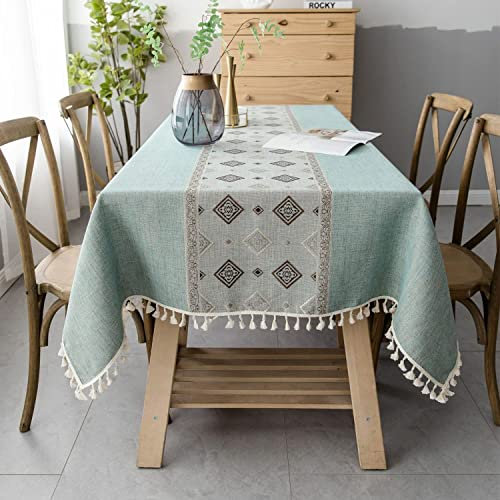 Pahajim Tischdecke Quadratisch Baumwolle Leinen Tischdecke Boho Abwaschbare Tischdecke Quasten Design für Outdoor Garten Home Küche Speisetisch (Grün,140 x 140 cm)