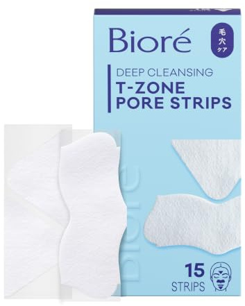Bioré T-Zone Blackhead Remover Strips, Deep Cleansing Pore Strips, (5 Nose + 5 Face + 5 Chin Strips), Instant Pore Unclogging for the T-Zone Area, 15 Count