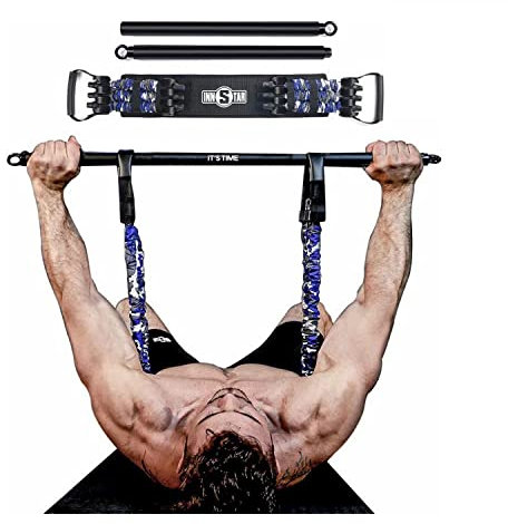 INNSTAR Adjustable Bench Press Device,Push up Resistance Bands for Home Gym Exercise,Fitness Workout,Travel Training (Women|105LB with Bar)