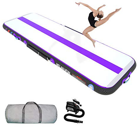 WELANDFUN Air Matte Track Turnmatte Aufblasbar 15 / 20cm mit Luftpumpe, 3/4 / 5 / 6m Gymnastikmatte Tumbling Matten, Trainingsmatte für Yoga/Zuhause/Taumel/Turnhalle/Ausbildung/Cheerleading