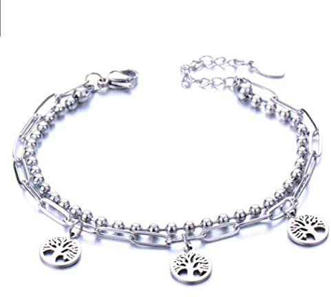 Yean Boho Armband Silber Baum Anhänger Handkette Geschichtete Perlen Hosenträger für Frauen und Mädchen