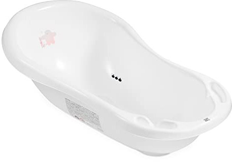 Hylat Baby: Bañera para recién nacidos y bebés hasta 12 meses, con tapón y alfombra antideslizante, hecha de plástico libre de BPA, Color: Blanco, Motivo: Friends