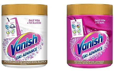Vanish Oxi Advance Quitamanchas para la ropa multibeneficio Multipack, Ropa de color 800g + Ropa blanca 800g, en polvo, sin lejía
