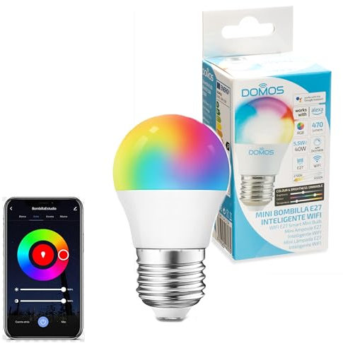 Domos - Bombilla Wifi Inteligente LED Mini Luz de Colores de 5.5W | Bombilla E27 Regulable y Programable Smart Home | Compatible con Alexa y Google Assistant | Cambio de Color RGB e Intensidad