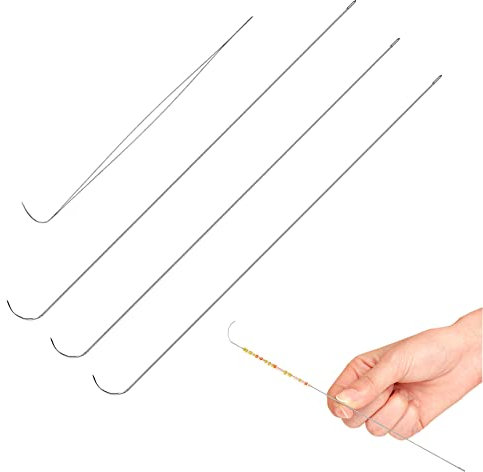 4 Pcs Curved Beading Needles Stainless Steel Curved Bead Spinner Needle Open Curved Big Eye Beading Needles for Seed Beads Jewelry Making DIY Bracelet Necklace Crafts