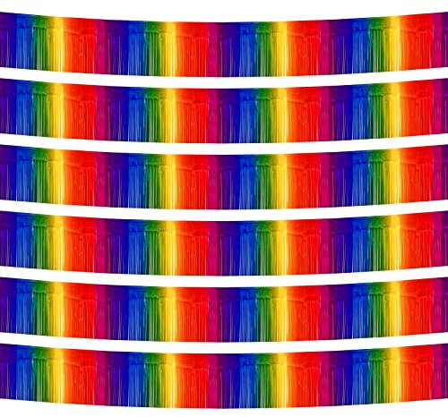 6 Stück 3 m Folien-Fransen-Girlande, metallisches Lametta, Luftschlangen, Banner, Wandbehang, Fransenvorhang, Hintergrund, buntes Banner für Parade, Geburtstag, Party-Dekoration (dunkler Regenbogen)