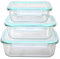 HOCHSTE Glass Food Storage Container Set with Plastic Lids (3 Pcs Set)- Healthy Meal Prep Boxes with Airtight Lids Dishwasher, Oven, Microwave & Freezer Friendly Teal - Rectangle