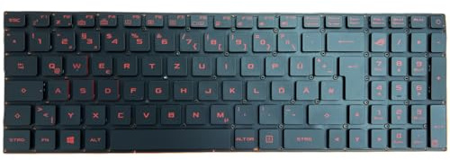 T-ProTek DEUTSCHE-Tastatur Schwarz mit Rot Beleuchtung komp. für Asus ROG Strix GL702VM