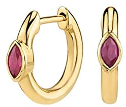 Boucle Doreille Femme Creole, Boucles d'Oreilles Créoles Argent 925 Huggie Créoles avec zircon cubique en forme de marquise, Rouge