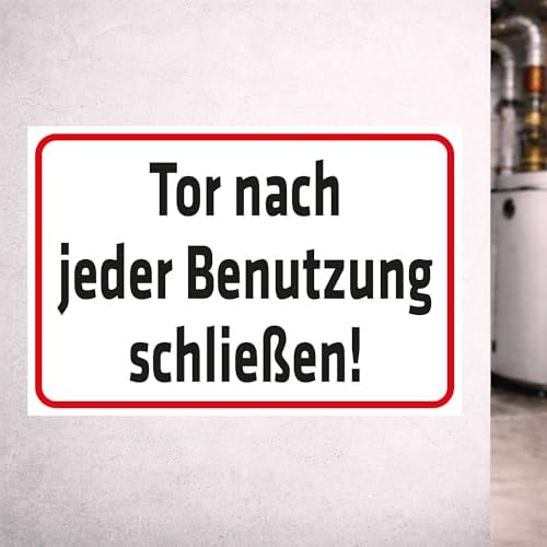 INDIGOS UG - Aluverbundplatte Schilder 3mm - Sicherheit - Tor nach jeder Benutzung schließen - 200x150 mm - Hotel, Firma, Schutz, KITA, Arzt, Praxis, Wohnung